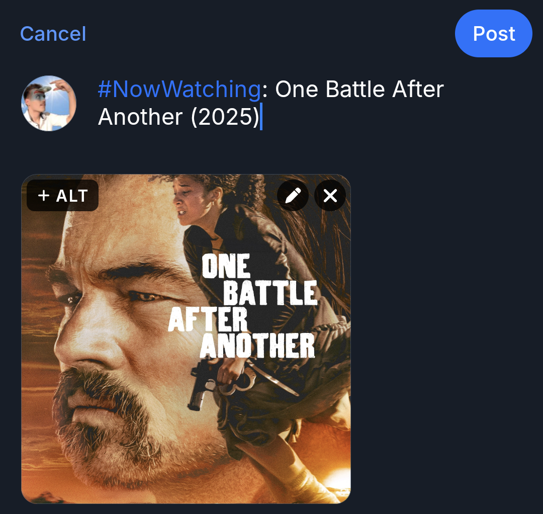 The Bluesky apps post compose screen with the text AND image prefilled.